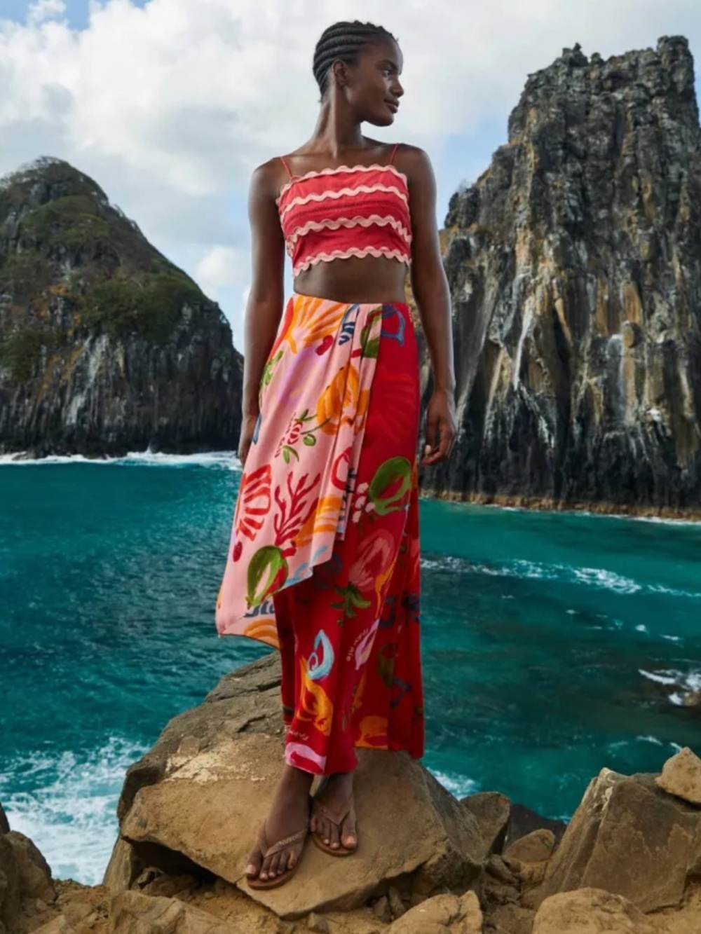 FARM Rio Red & Pink Tropical Wrap Maxi Skirt